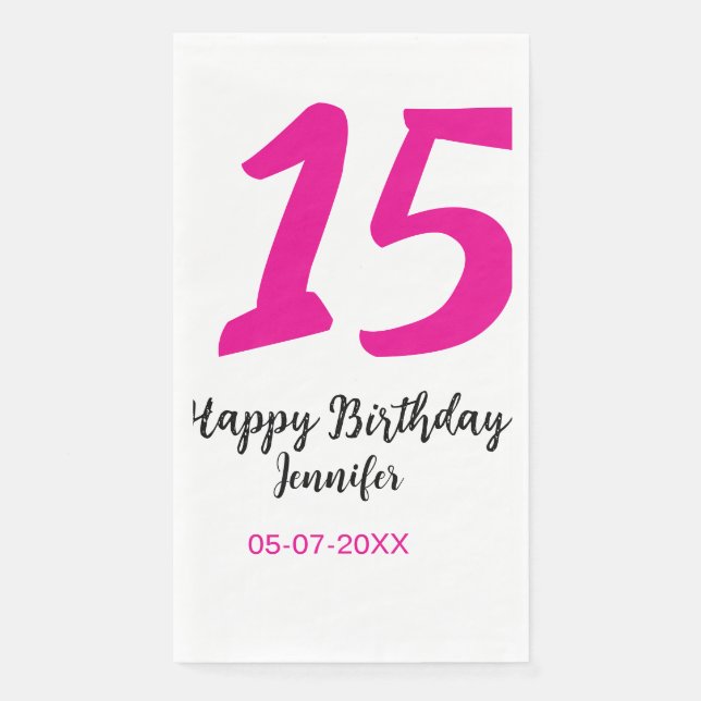 15th birthday quiencenera add date year pink templ napkin (Front)
