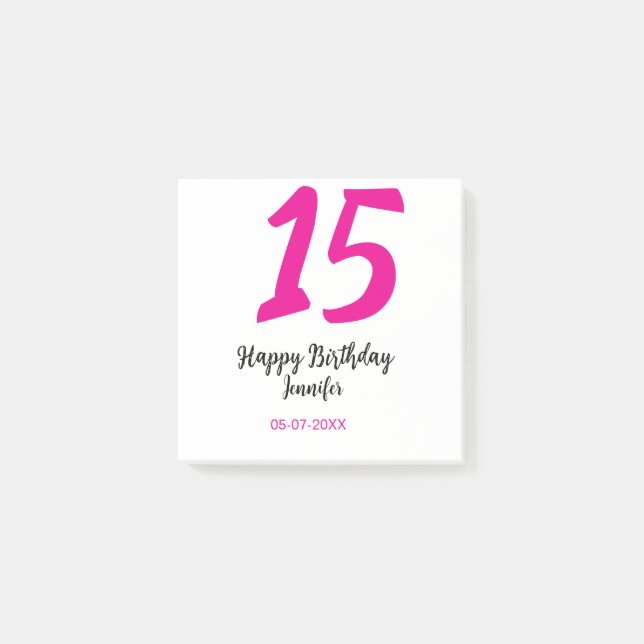 15th birthday quiencenera add date year pink templ post-it notes (Front)