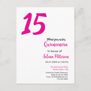 15th birthday quiencenera add date year pink templ postcard