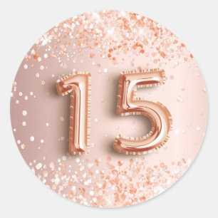 15th birthday quinceanera blush rose gold glitter classic round sticker