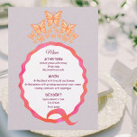 15th Birthday Quinceanera Butterfly Crown Squiggle Menu<br><div class="desc">Elegant Princess Butterflies Tiara Crown Squiggle Quince Quinceañera 15th birthday party menu with customized texts.

#quinceanera #butterfliy #tiara #crown #invitation #15thbirthday #girl #elegant #forher #quinceaneramenu #missquince #squiggle #pinkpeach #missquinceanos #princess #quince</div>