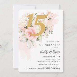 15th Birthday Quinceanera Floral Watercolor Invitation