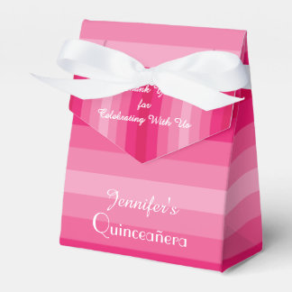 15th Birthday Quinceañera, Name, Pink Stripe Favor Box