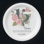 15th Birthday Quinceanera Rustic Floral Paper Plate<br><div class="desc">Cute modern yet elegant Quinceañera Mis Quince Anos birthday party supplies. Featuring a rustic floral olive green and pink colours design and template that can be easily edited and the text replaced with your own details by clicking the "Personalize" button. For further customization, please click the "Customize Further" link and...</div>