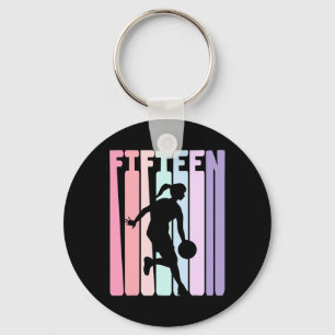 15th Birthday Retro Basketball Player 15 Years Old Keychain