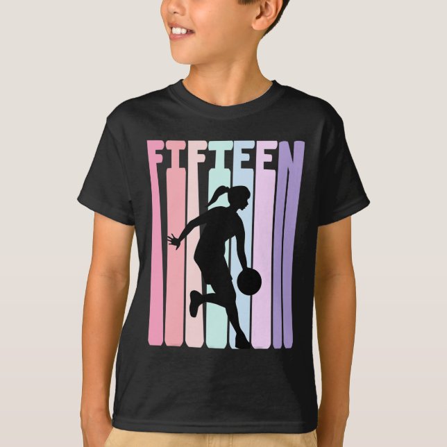 15th Birthday Retro Basketball Player 15 Years Old T-Shirt (Front)
