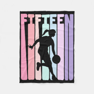 15th Birthday Retro Bysketbyll Player 15 Years Old Fleece Blanket
