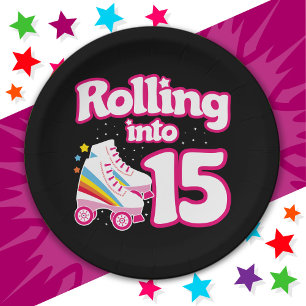 15th Birthday Roller Skating 15 Years Old Skate Paper Plate