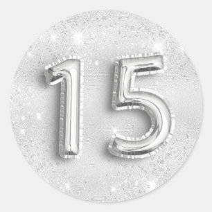 15th birthday silver glitter dust number 15 classic round sticker