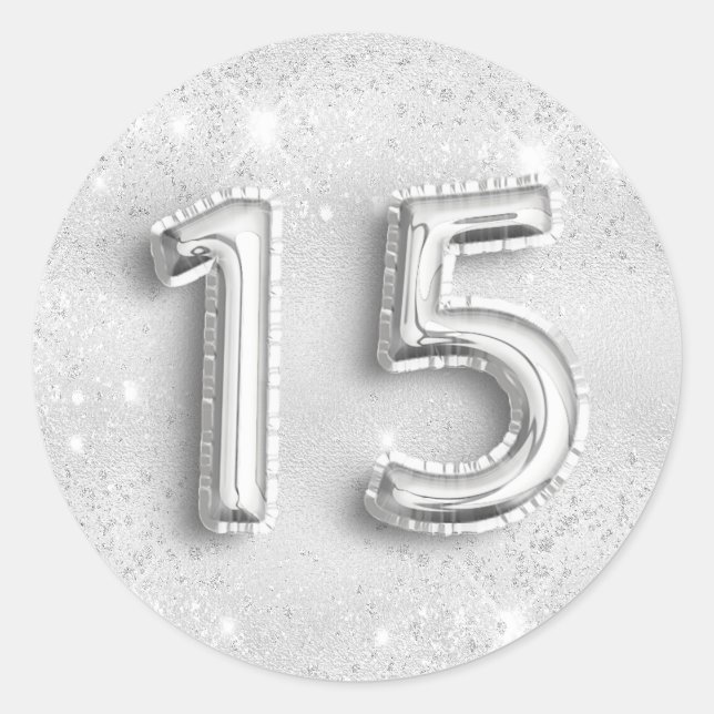 15th birthday silver glitter dust number 15 classic round sticker (Front)