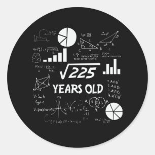 15th Birthday Square Root Math 15 Years Old Bday Classic Round Sticker