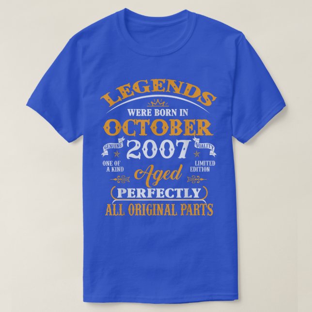 15th Birthday Tee Legends Born In October 2007 15  (Design Front)