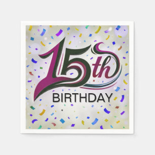 15th Birthday Text With Party Confetti Napkin