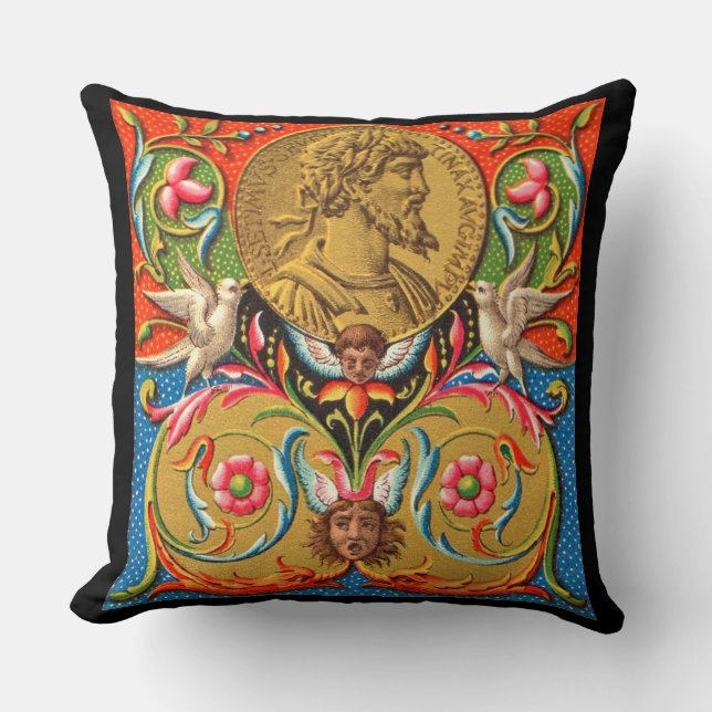 15th century print Caesar birds flowers etc Throw Pillow (Front)