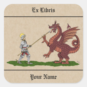 15th Century Saint George and the Dragon Bookplate Square Sticker