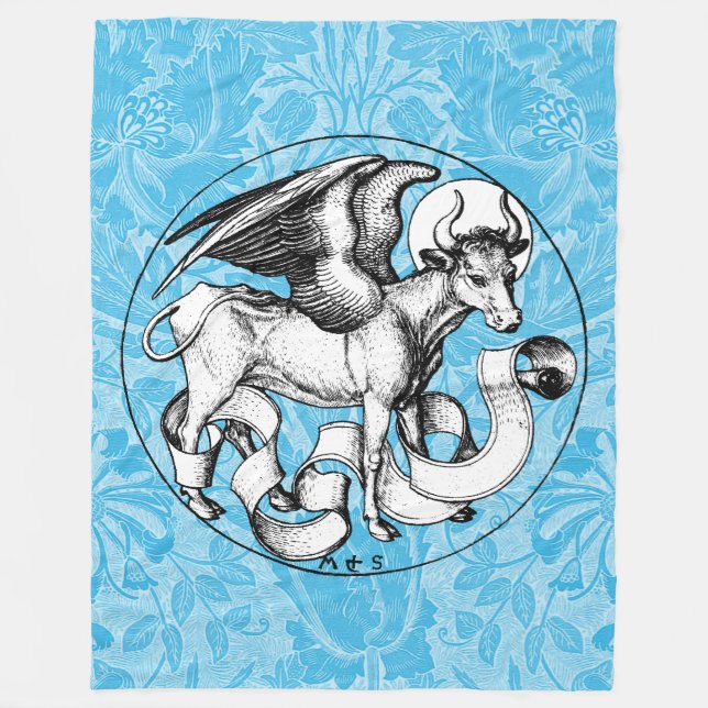 15th Century St Luke's Emblem Winged Bull Fleece Blanket (Front)