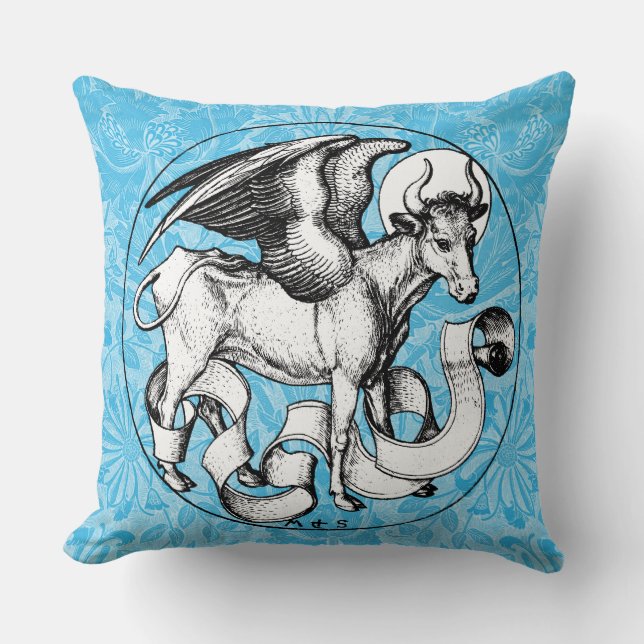 15th Century St Luke's Emblem Winged Bull Throw Pillow (Front)