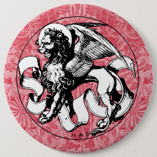 15th Century St Mark's Emblem Winged Lion 6 Inch Round Button