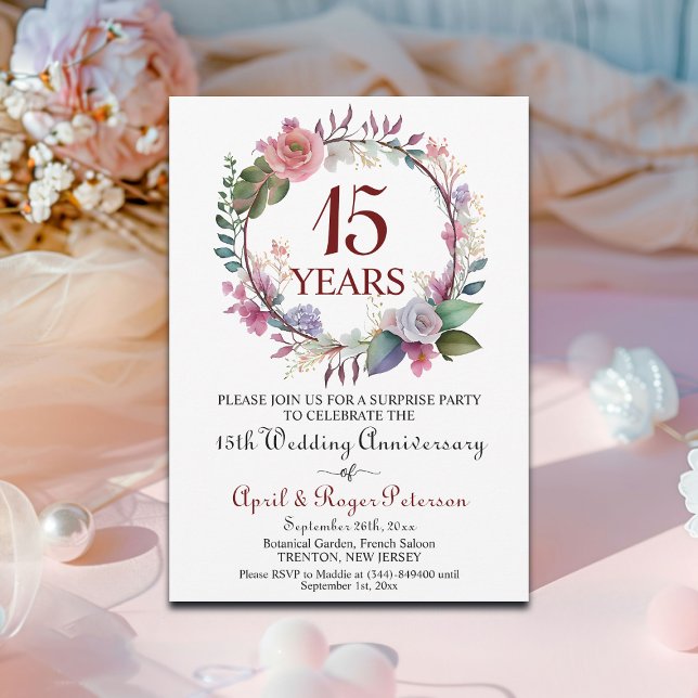 15th Crystal Surprise Wedding Anniversary Floral Invitation (Creator Uploaded)