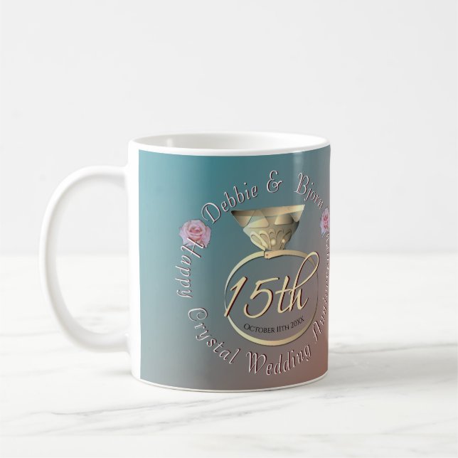 15th Crystal Wedding Anniversary  Coffee Mug (Left)