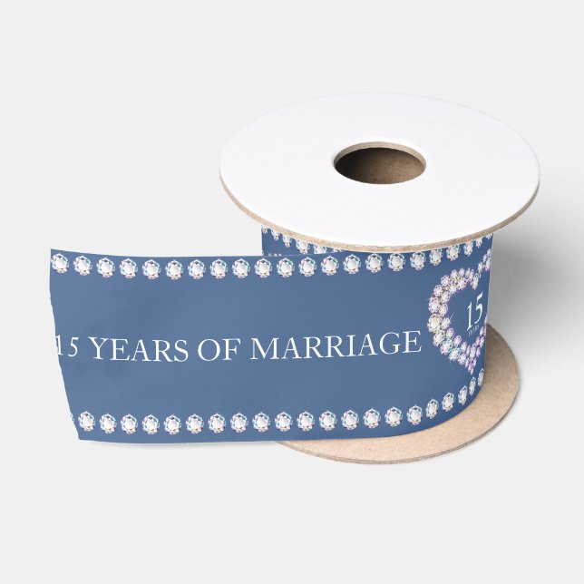 15th crystal wedding anniversary custom heart satin ribbon (Spool)