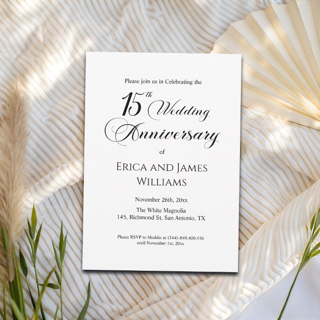 15th Crystal Wedding Anniversary Elegant Script Invitation (Creator Uploaded)