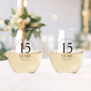 15th Crystal Wedding Anniversary Signature  Stemless Wine Glass