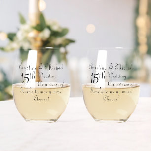 15th Crystal Wedding Anniversary Signature  Stemless Wine Glass