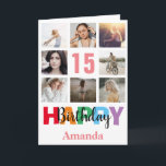 15th Happy Birthday Photo Collage Modern Pink Card<br><div class="desc">15th Happy Birthday Photo Collage Modern Pink Card with personalized name. For further customization,  please click the "Customize it" button and use our design tool to modify this template.</div>