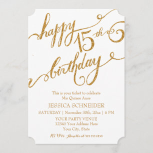15th Mis Quince Anos, Quinceanera Birthday Ticket Invitation