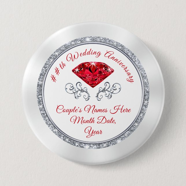 15th or Cheap 40th Anniversary Party Favours Pins (Front)