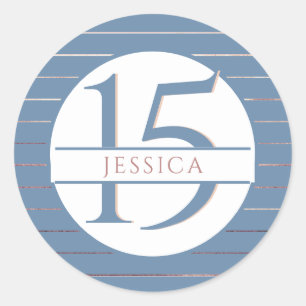 15th (or other) Birthday, Blue and Rose Gold Classic Round Sticker