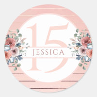 15th (or other) Birthday Blue and Rose Gold Floral