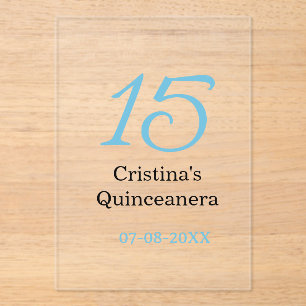 15th quinceanera birthday blue black bold letter n acrylic invitations