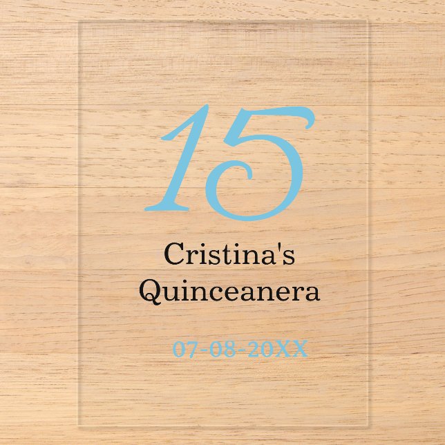 15th quinceanera birthday blue black bold letter n acrylic invitations (Front)