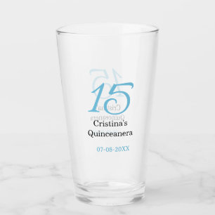 15th quinceanera birthday blue black bold letter n glass