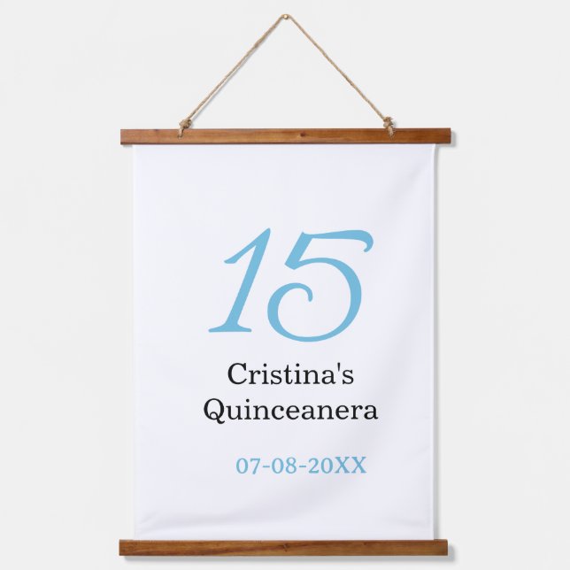 15th quinceanera birthday blue black bold letter n hanging tapestry (Front)