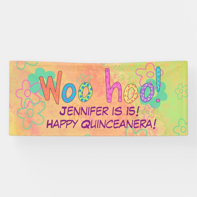 15th Quinceanera Birthday Name Personalized Banner (Horizontal)