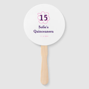 15th quinceanera happy birthday pink purple date hand fan