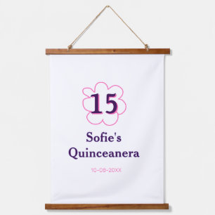 15th quinceanera happy birthday pink purple date hanging tapestry
