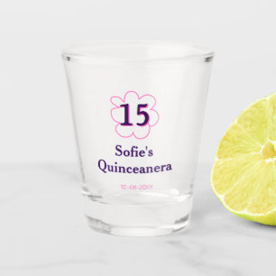 15th quinceanera happy birthday pink purple date shot glass