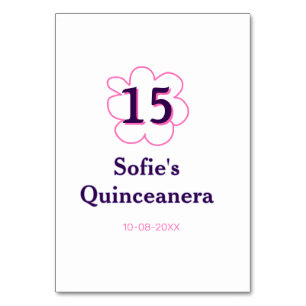 15th quinceanera happy birthday pink purple date table number