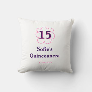 15th quinceanera happy birthday pink purple date throw pillow