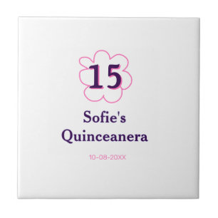 15th quinceanera happy birthday pink purple date tile