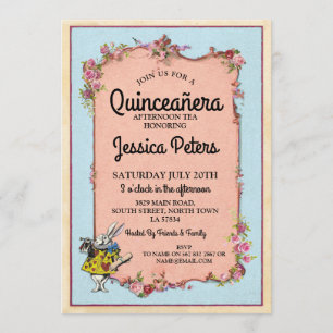 15th Quinceanera Party Wonderland Rabbit Invite