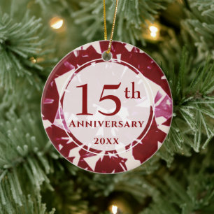 15th Ruby Anniversary Photo Personalized Ceramic Ornament