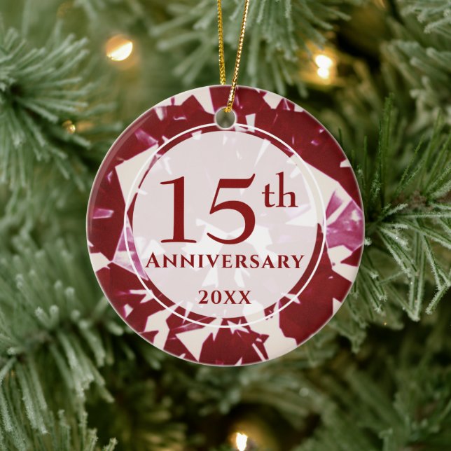 15th Ruby Anniversary Photo Personalized Ceramic Ornament (Tree)