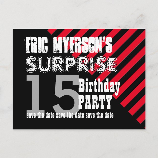 15th TEEN Surprise Birthday Save the Date A06 Announcement Postcard (Front)