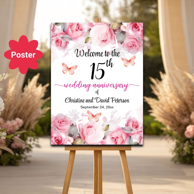 15th Wedding Anniversary Blush Roses Welcome Poster (Creator Uploaded)