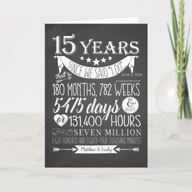 15th wedding anniversary, chalkboard, 15 years thank you card (Front)